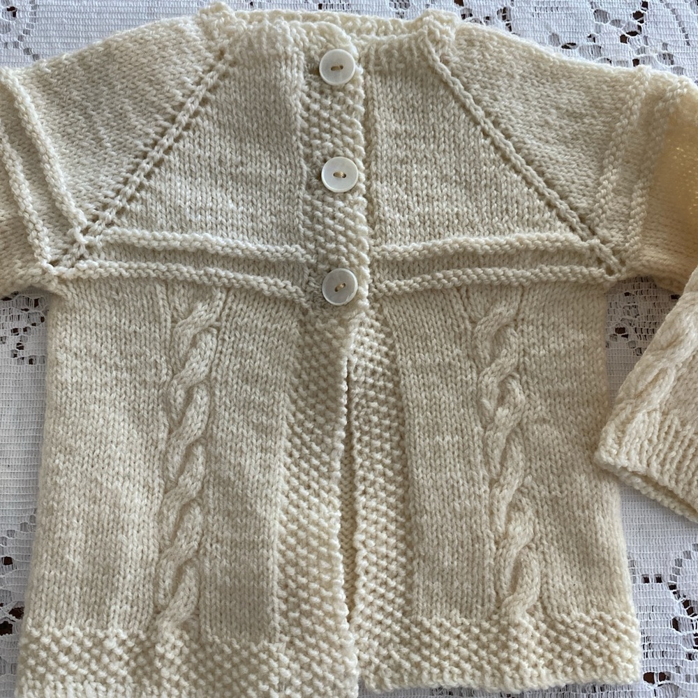 Vintage classic baby handknit sweater with buttons minimalist neutral